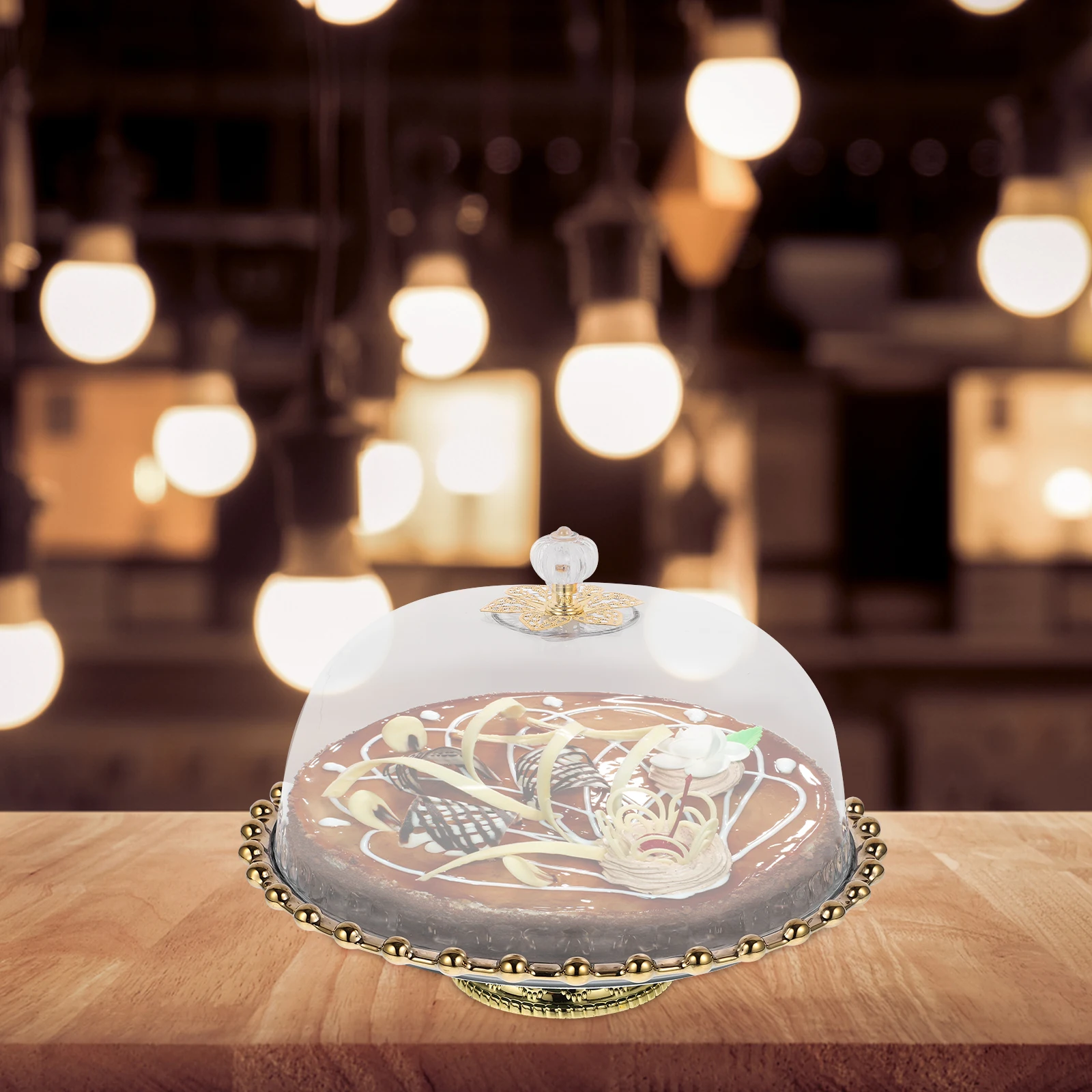

Elegant Cake Tray Round Serving Plate With Transparent Dome Cover Display Stand For Dessert Party Wedding Hygienic