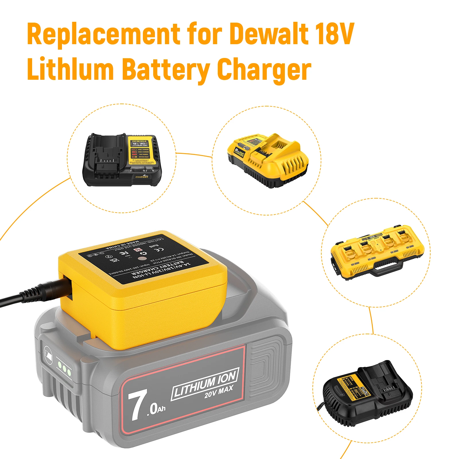 22V/4A Rechargerable Battery Charger For Dewalt DCB200 DCB102 DCB104 DCB112 DCB115 DCB182 DCB184 DCB205 Batteries Charger