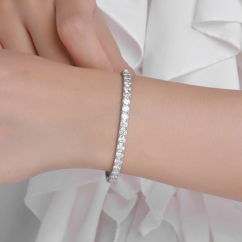 3mm D Color Moissanite Cuff Bracelet Bangle 925 Sterling Silver Lab Diamond Women Bangles Pass Tester Fashion Jewelry Wholesale