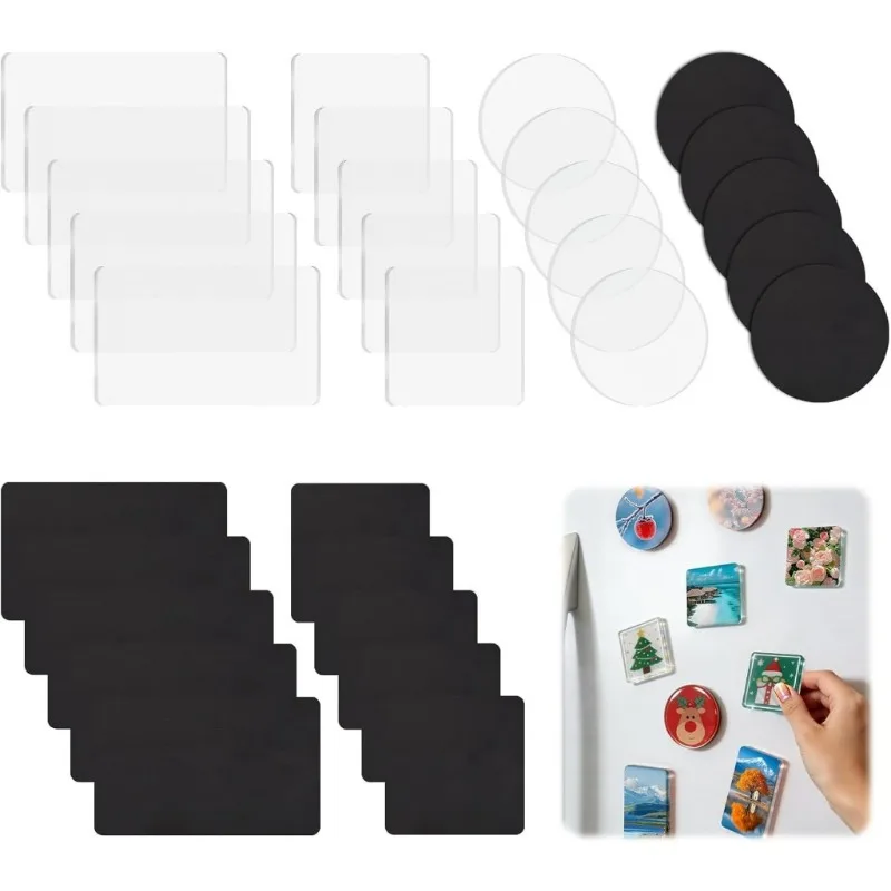 100pcs Glass Ceramic Magnet Fridge Magnet Black,Adhesive Backing and Transparent Clear Glass Dome Cabochons