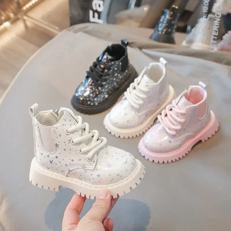 New 2024 Autumn Baby Boots Toddler Fashion Ankle Boots Kids Shoes Girls Short Boots Children Soft Non-slip Casual Lace Up Boot