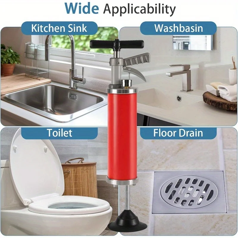 مسدس تنظيف استنزاف ضغط الهواء مع خرطوم تمديد ومكونات إغلاق لإزالة انسداد تصريف حوض المرحاض وحوض الاستحمام #2