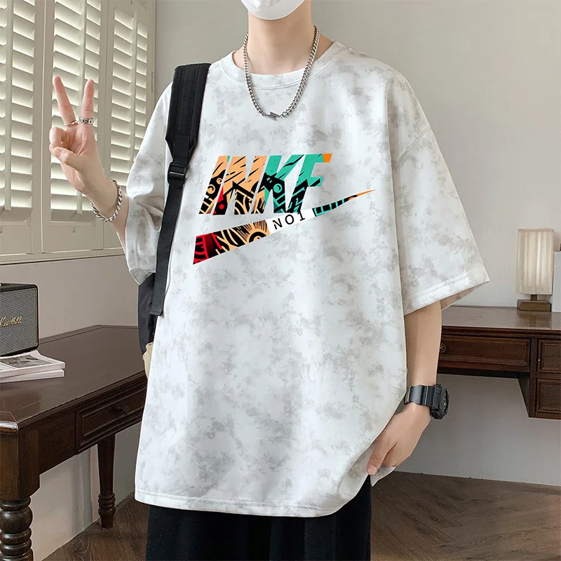 

Летняя футболка с коротким рукавом для бега и фитнеса на открытом воздухе, модная универсальная футболка с круглым вырезом и быстрым высыханием для пар, в стиле тай-дай