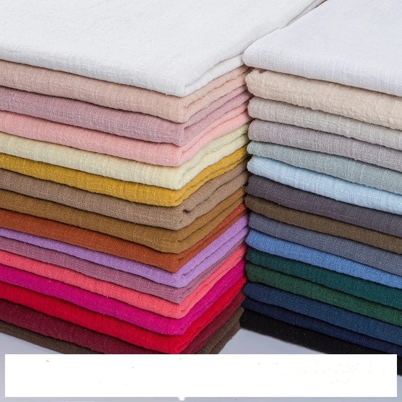 Wide 135cm Slubbed Crinkle Cotton Fabric Linen-Like Textured Cloth for Pants, Skirt Fringed Towel Summer Dressmaking