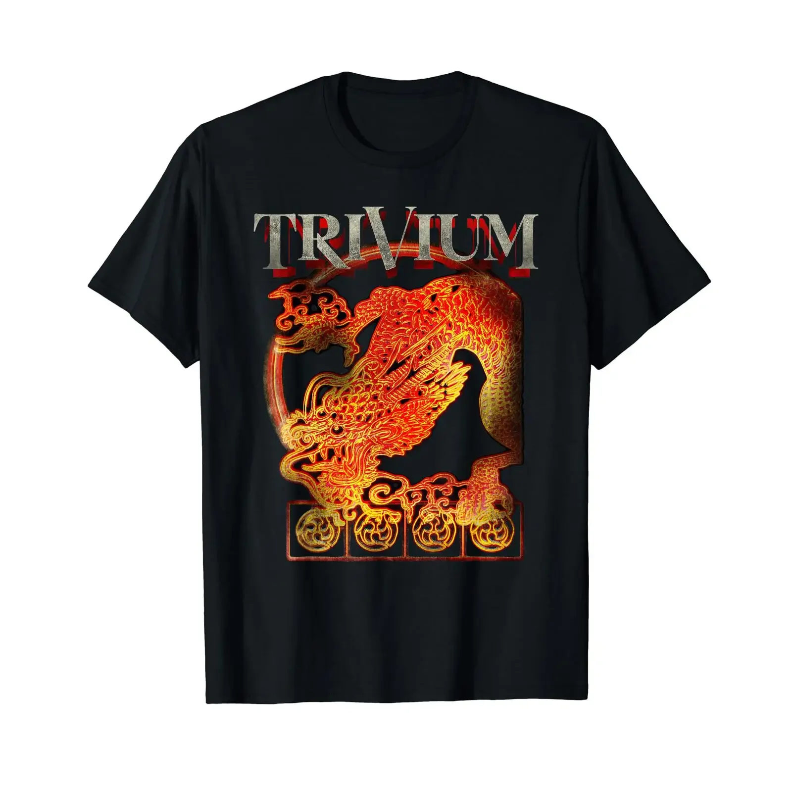 Trivium T Shirt Dragon Spray Stencil Black Adult Classic Fit  Crew Neck Flat Collar Car vintage Washed streetwear Stretched