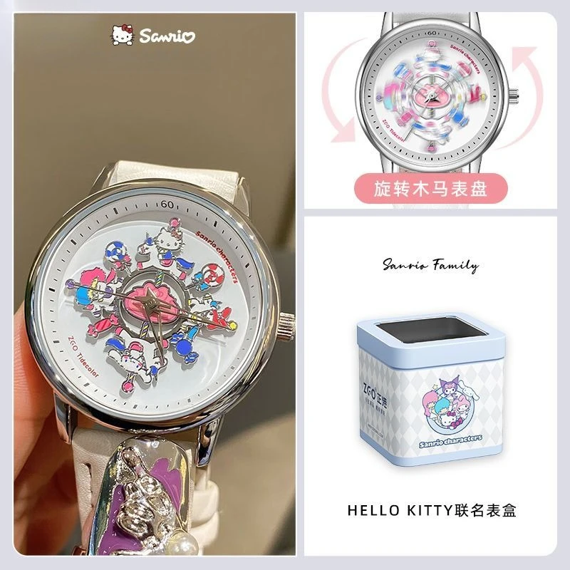 

Sanrio Fashion Quartz Watch Everyday Waterproof Hello Kitty Kawaii Carousel Cute Creative Personality Birthday Gift For Girls