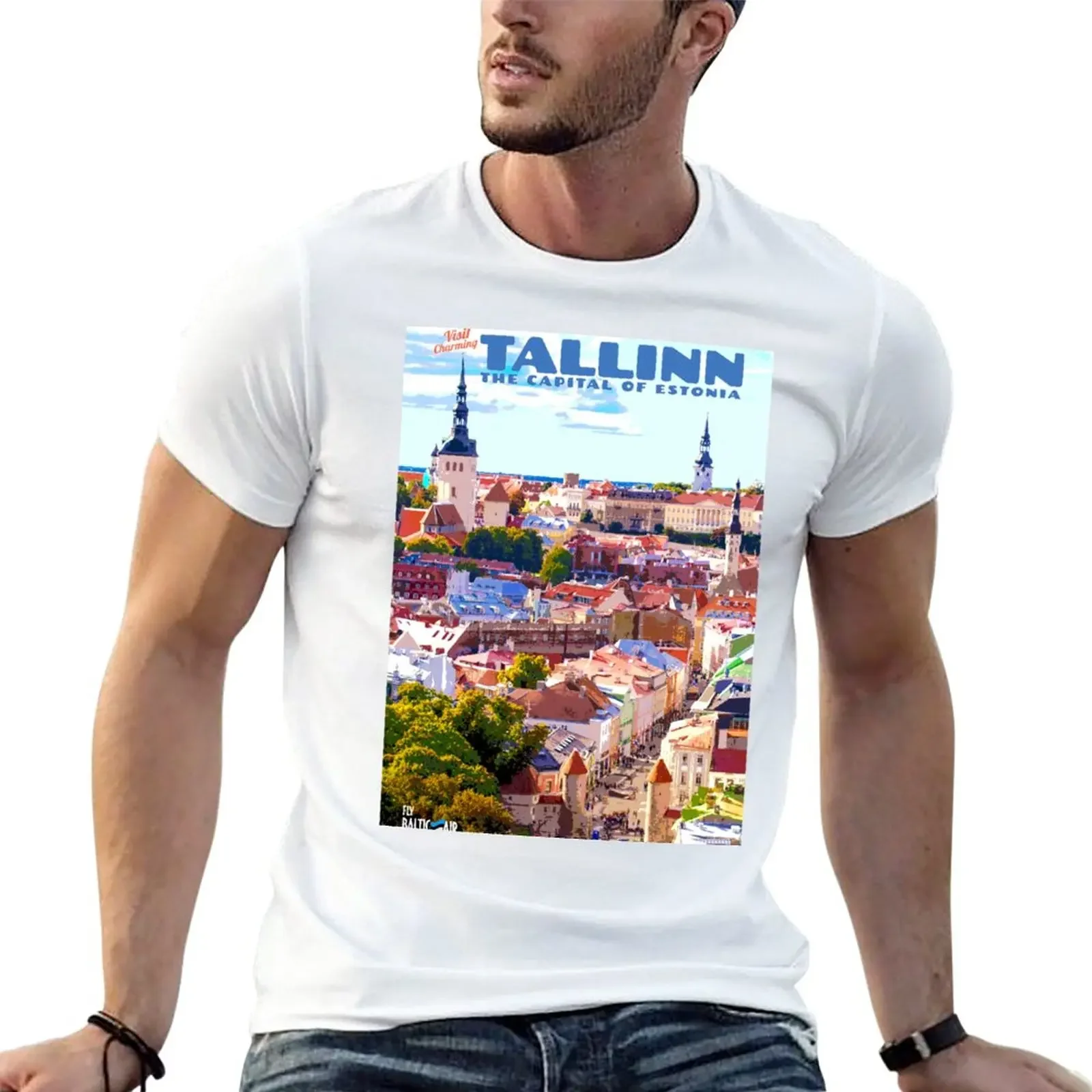 New Vintage-Style Tallinn Travel Poster T-Shirt sweat shirt black t shirt Blouse mens graphic t-shirts funny