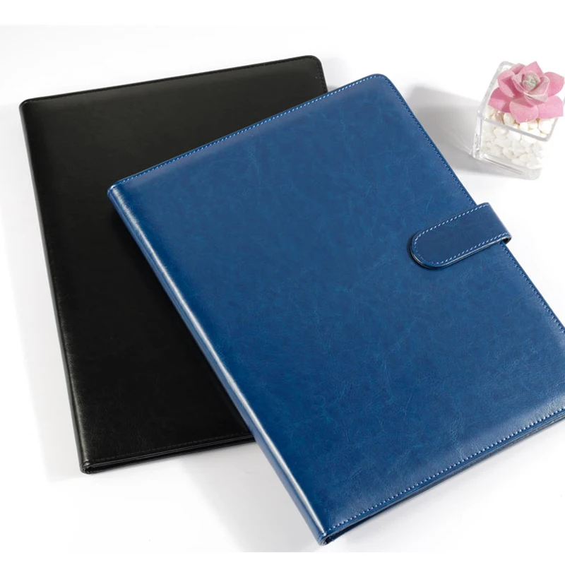 A4 Leather Padfolio Portfolio File Folder Clipboard Document Clip Organizer Business Magnetic Clamp Writing Pad Black for Office