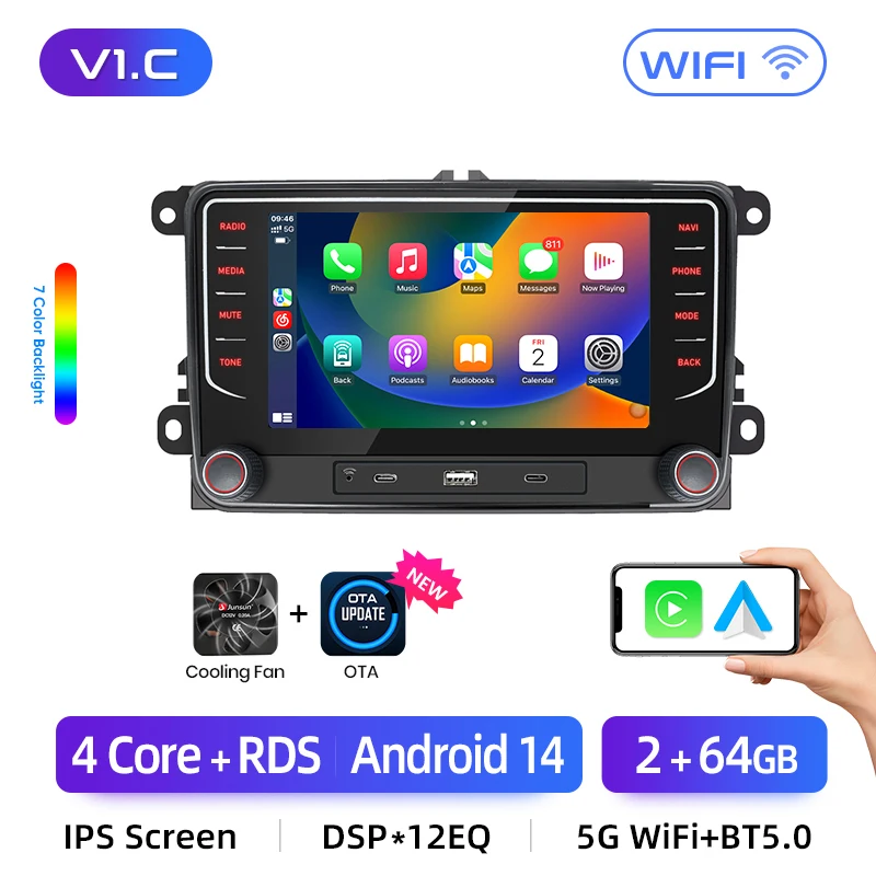 Junsun 7 "Draadloze Carplay Android Auto Radio voor VW Passat B6 B7 T5 Tiguan Touran GOLF 6 POLO Stereo GPS Multimedia Speler
