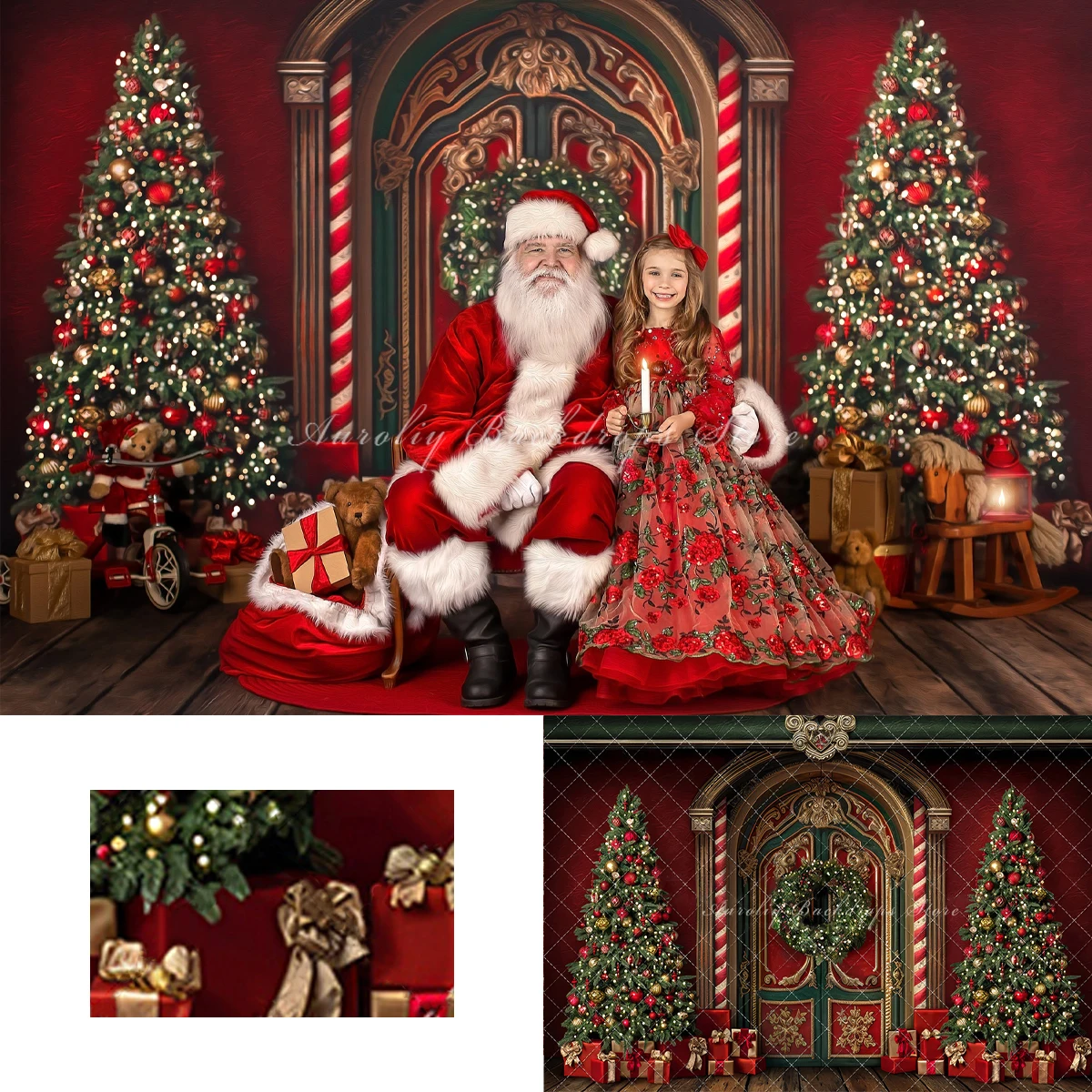 Santas Regal Workshop Backgrounds Kids Adult Photography Props Child Baby Christmas Tree Wreath Decors Studio Photo Backdrops