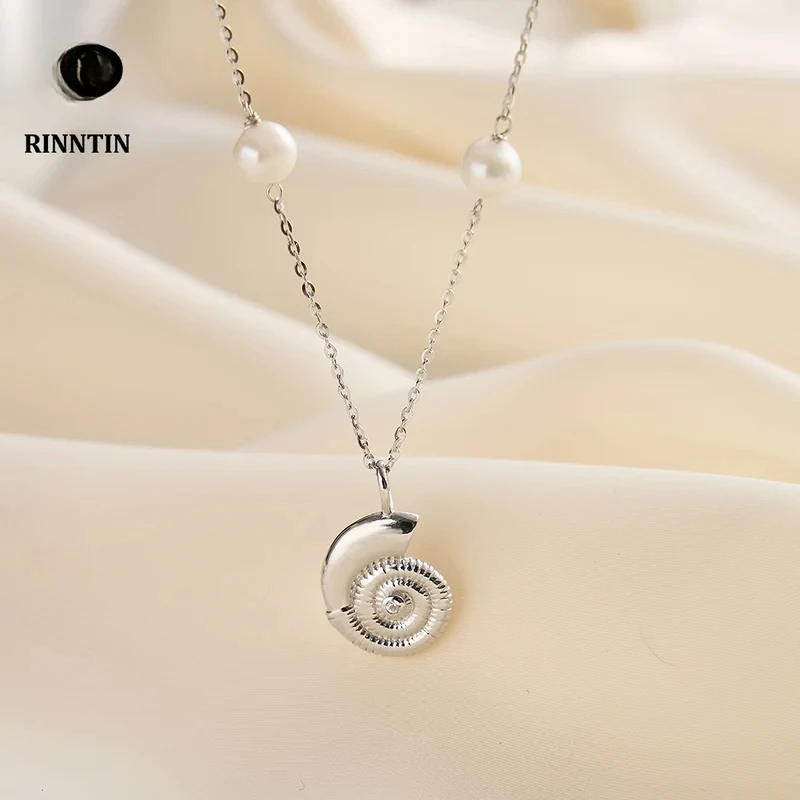 جديد الذهبي المختنق المرأة شل قلادة قلادة لؤلؤ المياه العذبة الطبيعية 925 الفضة نجم البحر شل مكتنزة القلائد #5