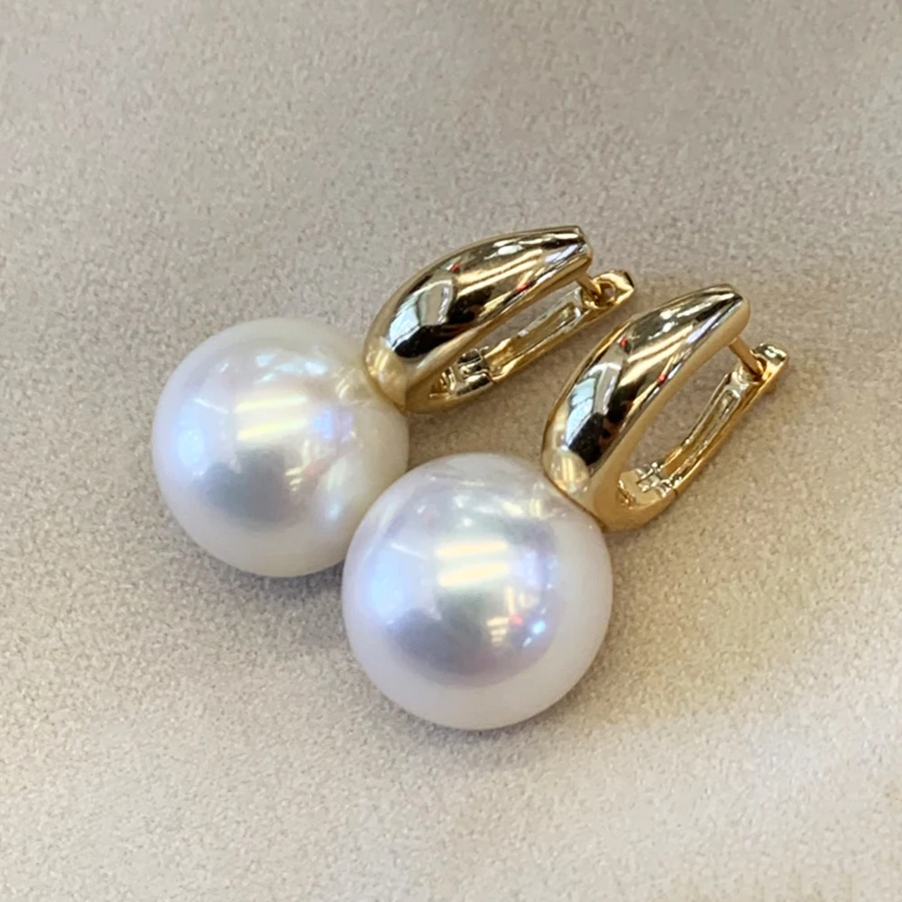 Classic and Versatile Natural Large Edison Pearl 925 Silver Hoop Earrings with Eye-catching 13–14mm White Real Freshwater Pearls