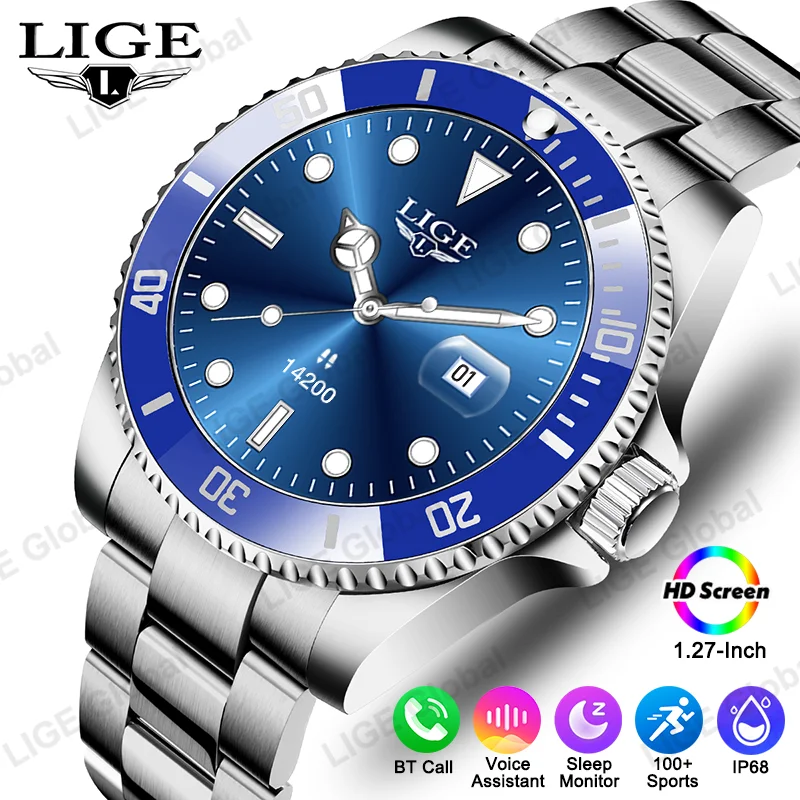 

LIGE Steel Smartwatch 2026 Men Wristwatch Bluetooth Call Sleep Monitor Electronic Clock Waterproof Sports Fitness Smart Watch