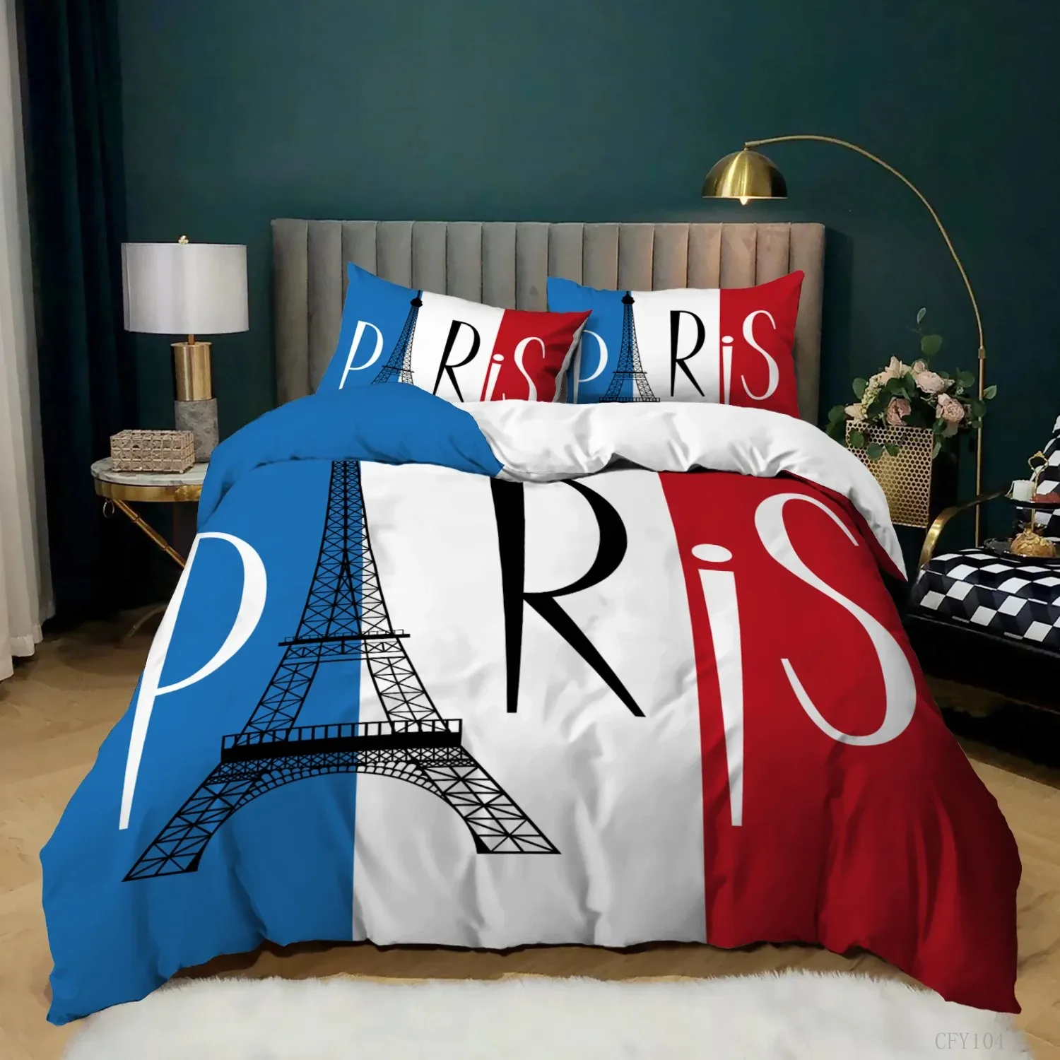 Eiffel Tower Duvet Cover Set King Paris Eiffel Tower Blue White Red Bedding Set Polyester World Famous Architectural Quilt Cover