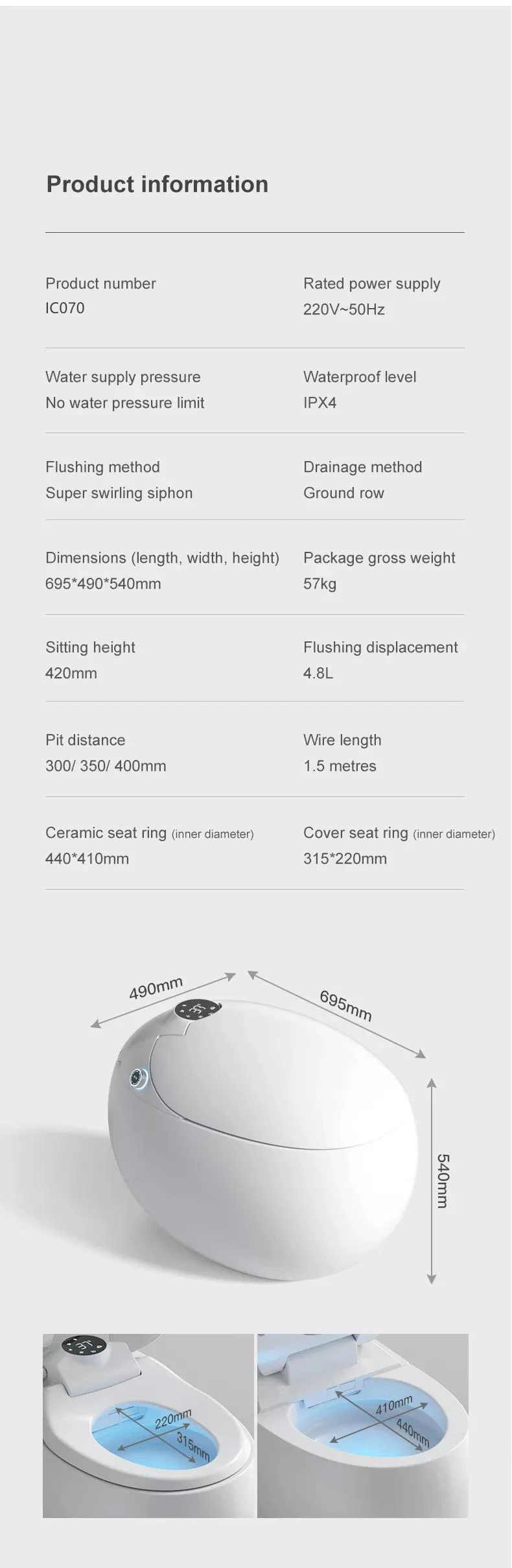 水洗トイレ一体型の高級白足踏み式卵型床