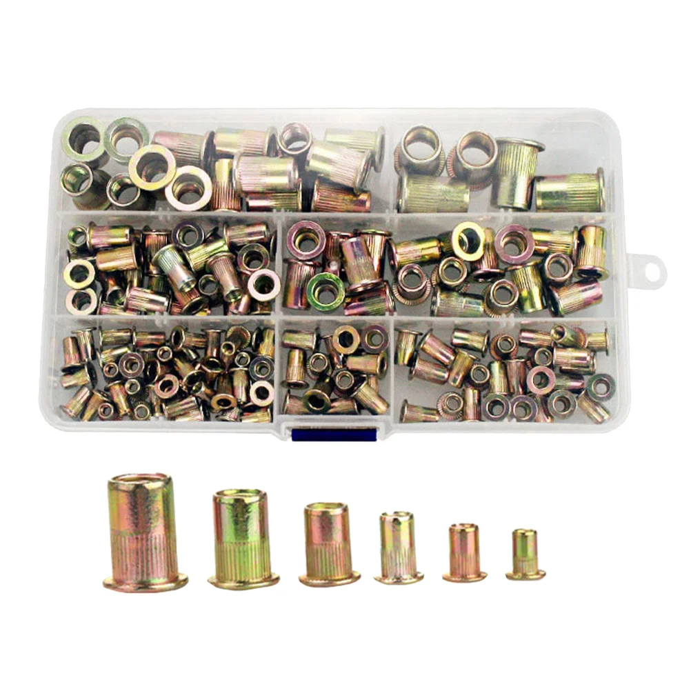 

Color-plated Zinc Nuts Rivet Inserts Threaded Assortment Kit Fasteners Strong Various Thickness Material Automotive