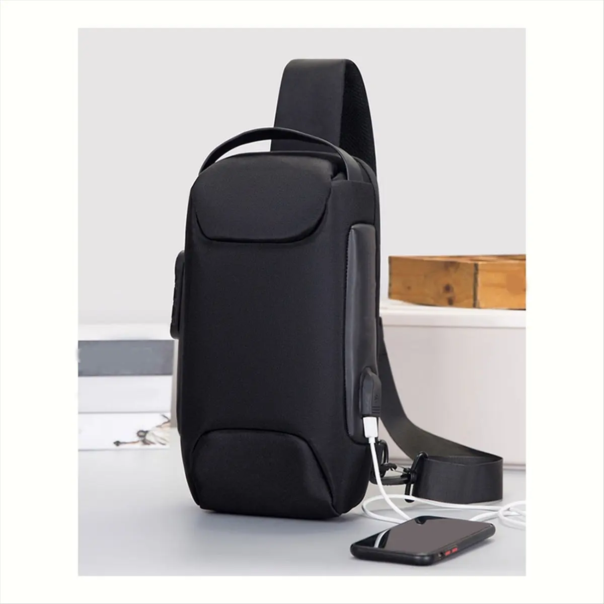 【Home-Accessories】Waterproof USB Charging Crossbody Bag with Lock, Portable Chest Pouch Backpack Green