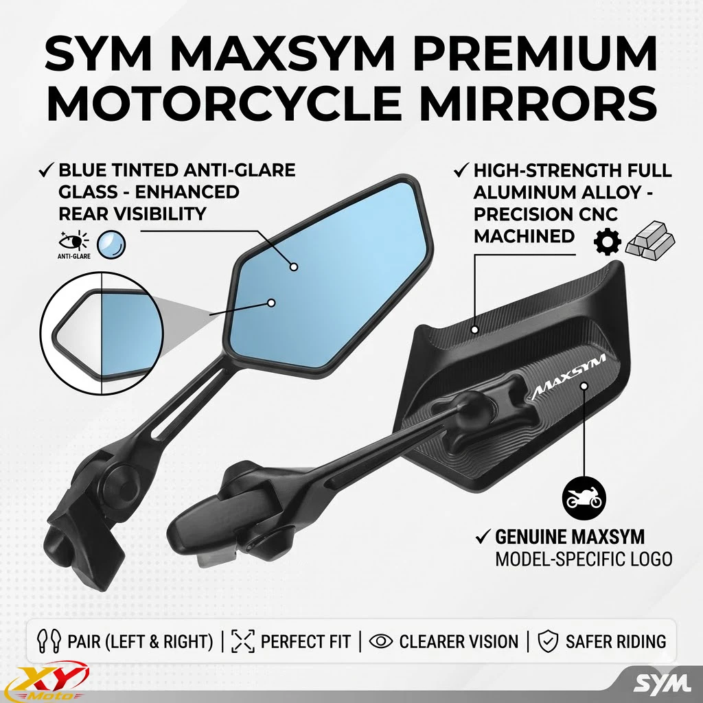 High-end All Metal universal Adjustable Motorcycle rearview mirror Blue Glass For SYM MAXSYM TL 500 508 Maxsym TL500 TL508