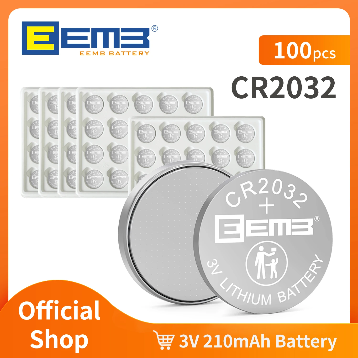 EEMB 10~100PCS CR2032 Battery 3V 210mAh Button Battery Non-Rechargeable Coin Cell  Lithium Battery for Watch Tablets Calculator