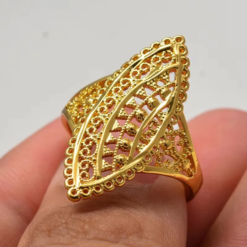Annayoyo Unisex Arab Gold Color Big Wide Men Women Ring ,Wholesale African Party Ring Jewelry Gifts