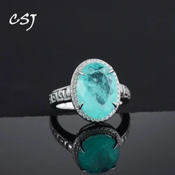 CSJ Elegant Paraiba Tourmaline Ring Sterling 925 Silver Created Gemstone 10*14mm for Women Wedding Engagment Party Trendy Gift