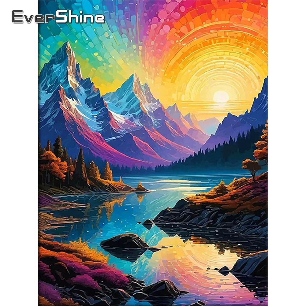 Evershine Voll-Diamant-Stickerei Landschaftsbild Mosaik Berg DIY Strass-Gemälde Sonnenuntergang Wanddekoration