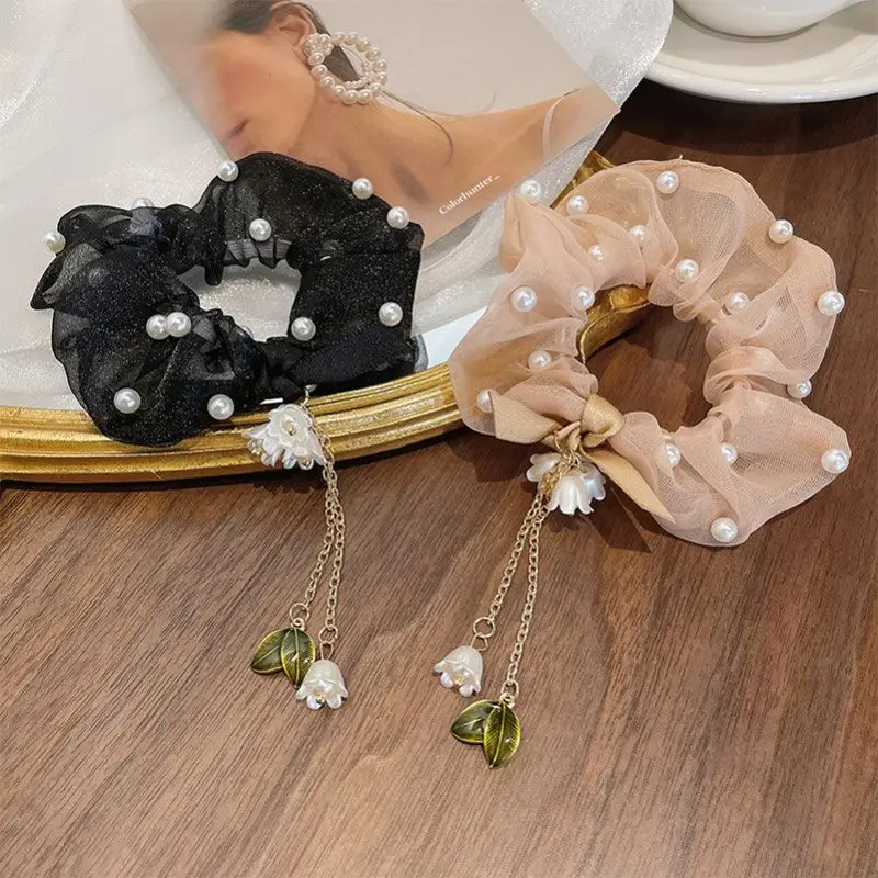 

Yuya Lily bouquet hair string pearl pendant chiffon ponytail four season elastic hair accessory, women's style