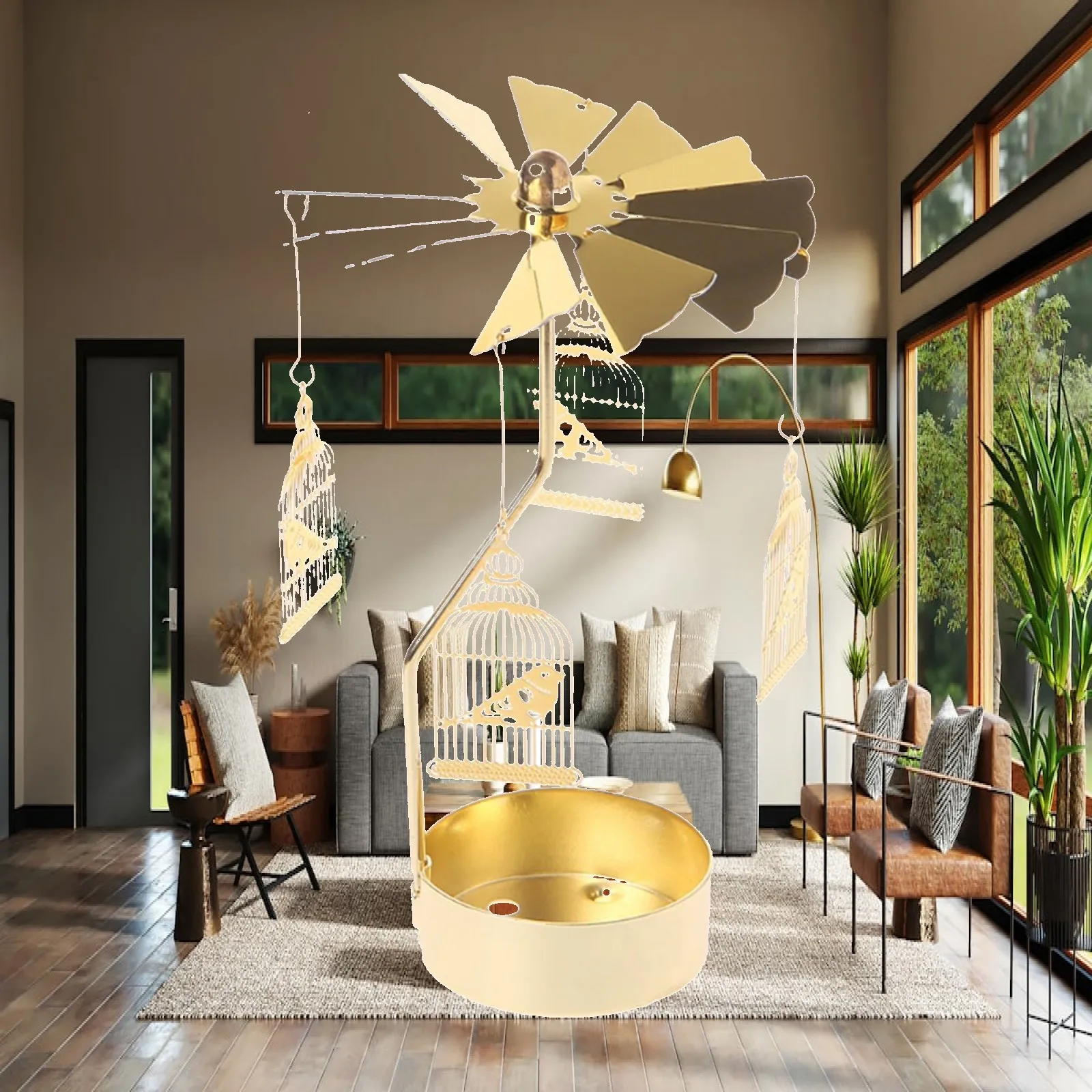 Spinning Candle Holder with Wind Leaf for Tea Light Candles Decorative Aluminum Iron Craft Table Centerpiece for Wedding