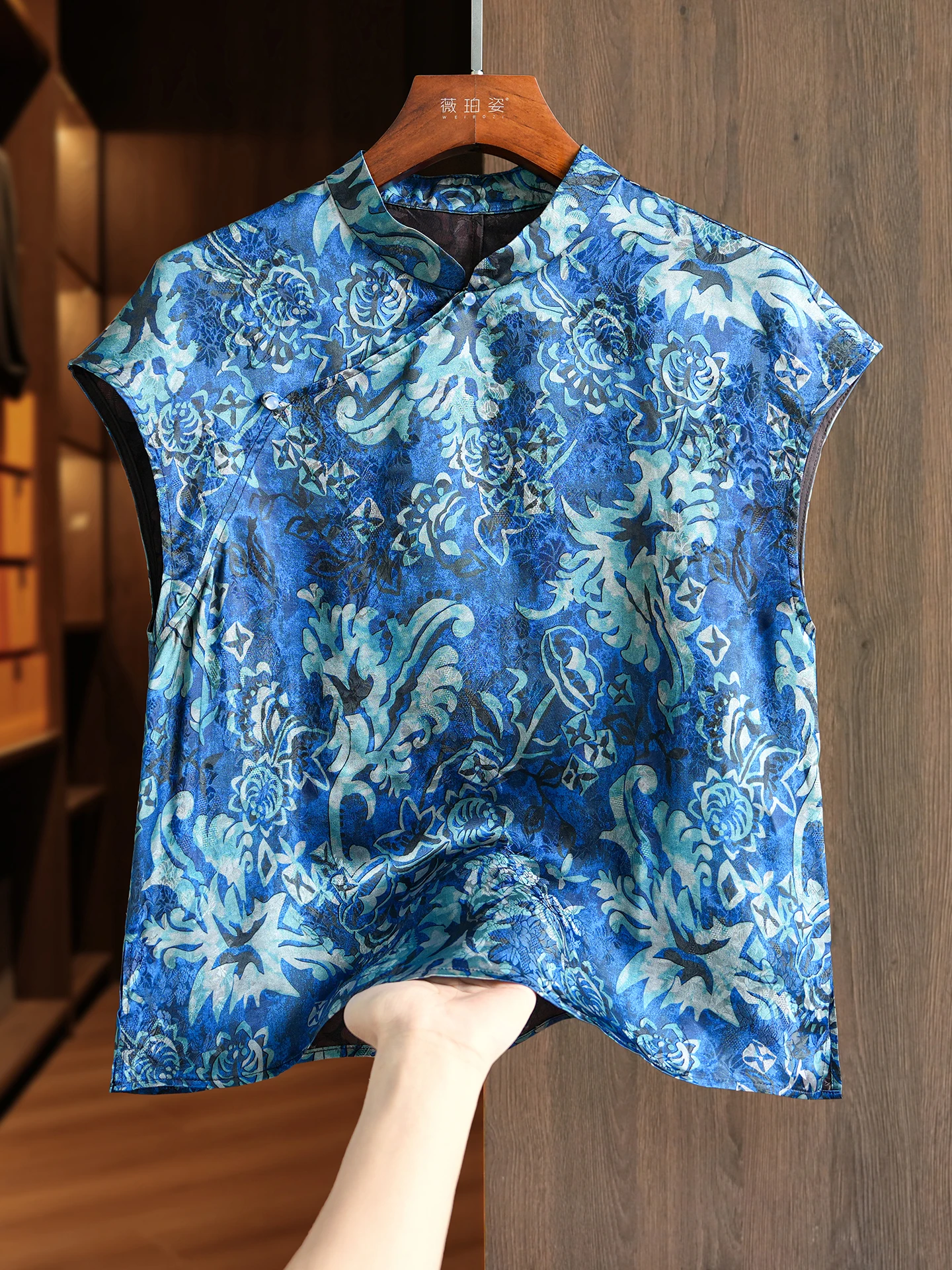 

Floral Printed Satin Silk Blouses Women Short Sleeve Loose Tops Vintage Chinese Style Cheongsam Top Oversized