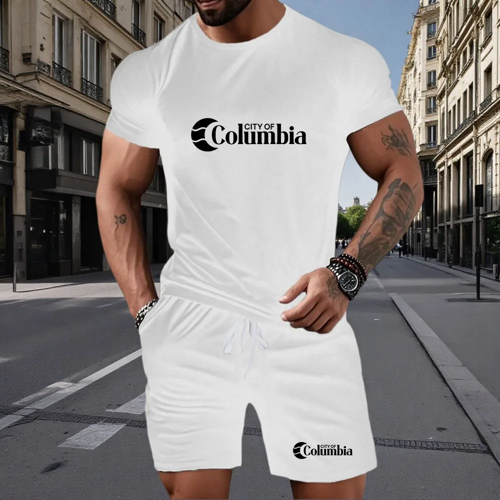 

New minimalist round neck short sleeved T-shirt and shorts two-piece set for summer casual sports men's short sleeved set