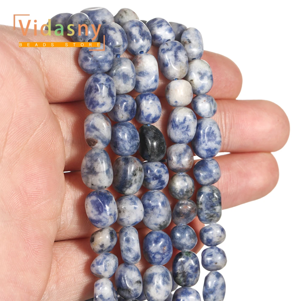 8-10mm Natürliche Blaue Fleckensteine, Unregelmäßige Ovale Lose Perlen für Schmuckherstellung, DIY-Armbänder und Accessoires – Detail 6