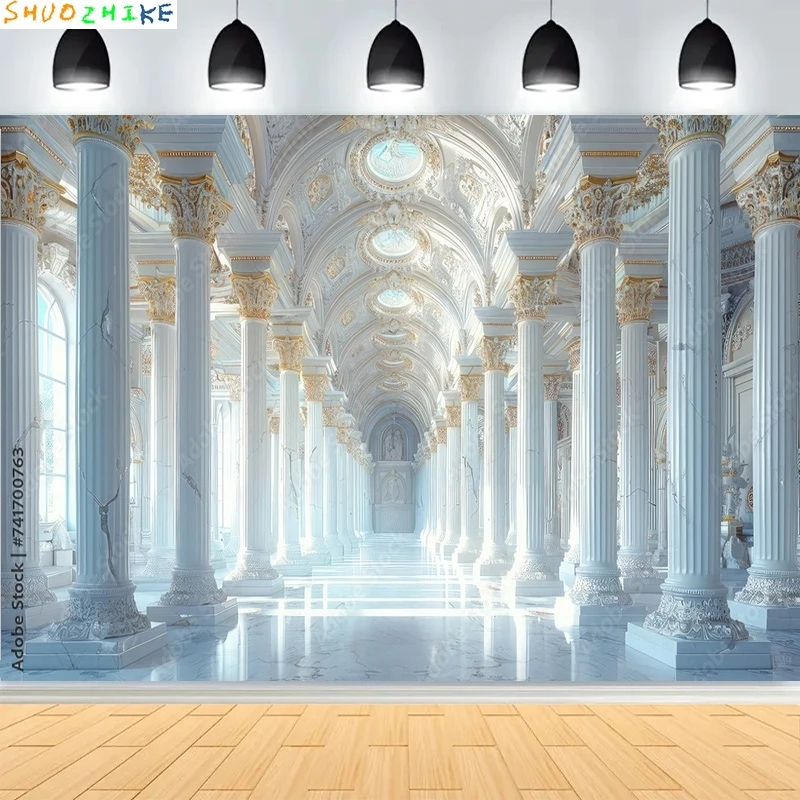 أنيقة الأبيض قاعة الزفاف قصر القلعة خلفيات للتصوير الفوتوغرافي أنيقة زهرة الباستيل خلفية استوديو الصور DT-02