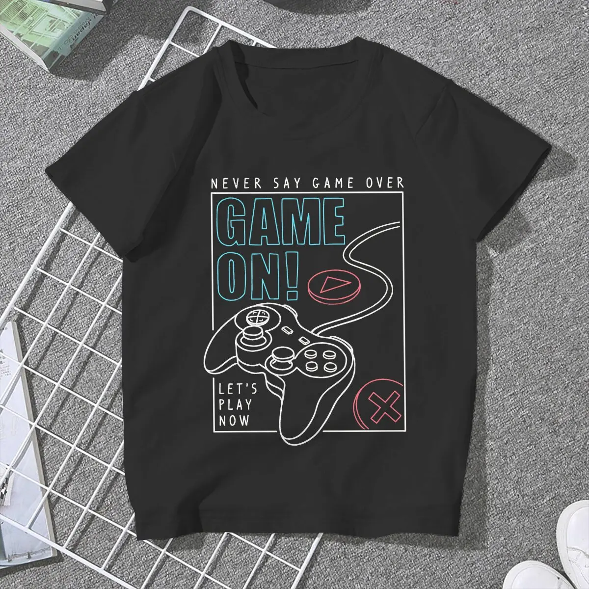 Creative Vector Joysticks Gamepad Illustration Slogan Text T-Shirt Women Crewneck T Shirts Game Over Short Sleeve Tees