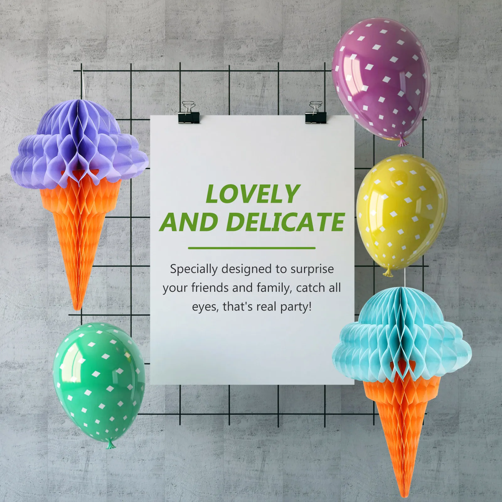 

3pcs Ice Cream Honeycomb Balls 32cm Purple Blue Pink Hanging Decor Party Supplies Scene Layout Adornments Home