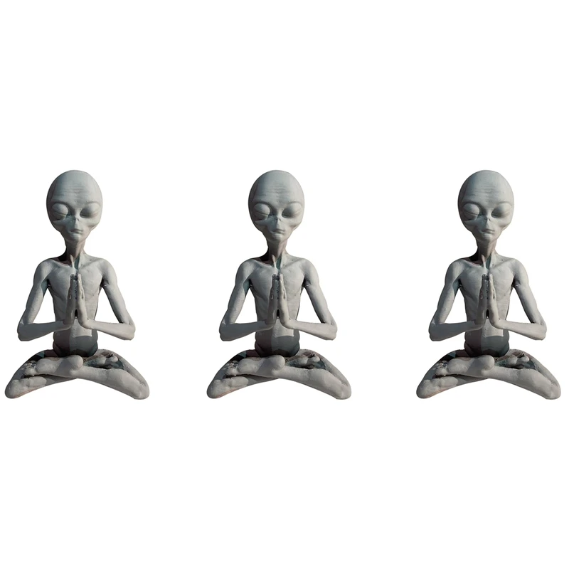 

3X Witchcraft Meditation Alien Statue Mini Resin Ornament Alien Garden Home Office Yard Art Decor For Indoor Outdoor