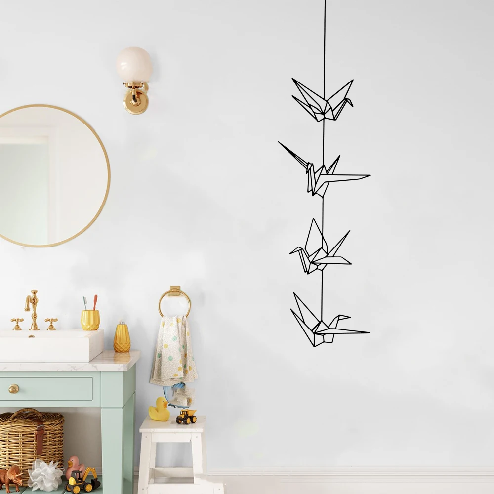 Origami Crane Bird Wall Sticker Bathroom Baby Nursery Geometric Minimalistic Animal Decal Bedroom Playroom  Home Decor