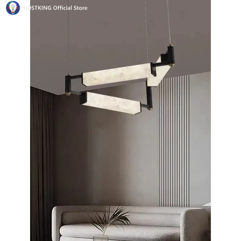 

Natural Marble Living Room LED Pendant Lamp Postmodern All Copper Dining Room Bedroom Study Room Hotel Villa Balcony Decoration