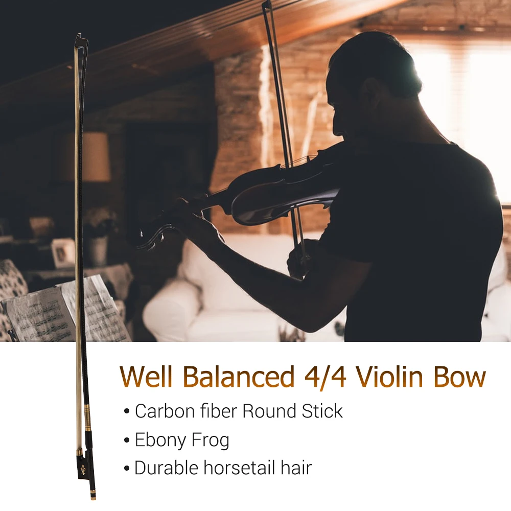 Carbon  violin bow 4/4 Violin Fiddle Bow Carbon  Round Stick Ebony Frog Horsetail Hair Well Balanced fiddle Bow