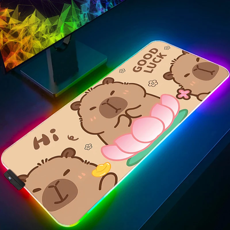 RGB-muismat Gamer Gaming-accessoires Snelheid LED-laptop Caroon Capybara-toetsenbord Pad Amo, e Rubberen bureaumat Laptop Leuke muismat