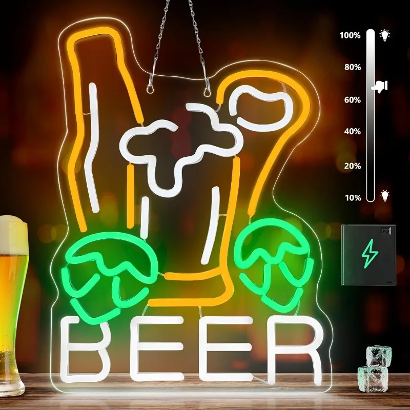 

XM Beer Neon Light Dimmable Bar Neon Light for Wall Decoration USB Beer Guitar Sign for Bar Man Cave Party Club Restaurant Hotel