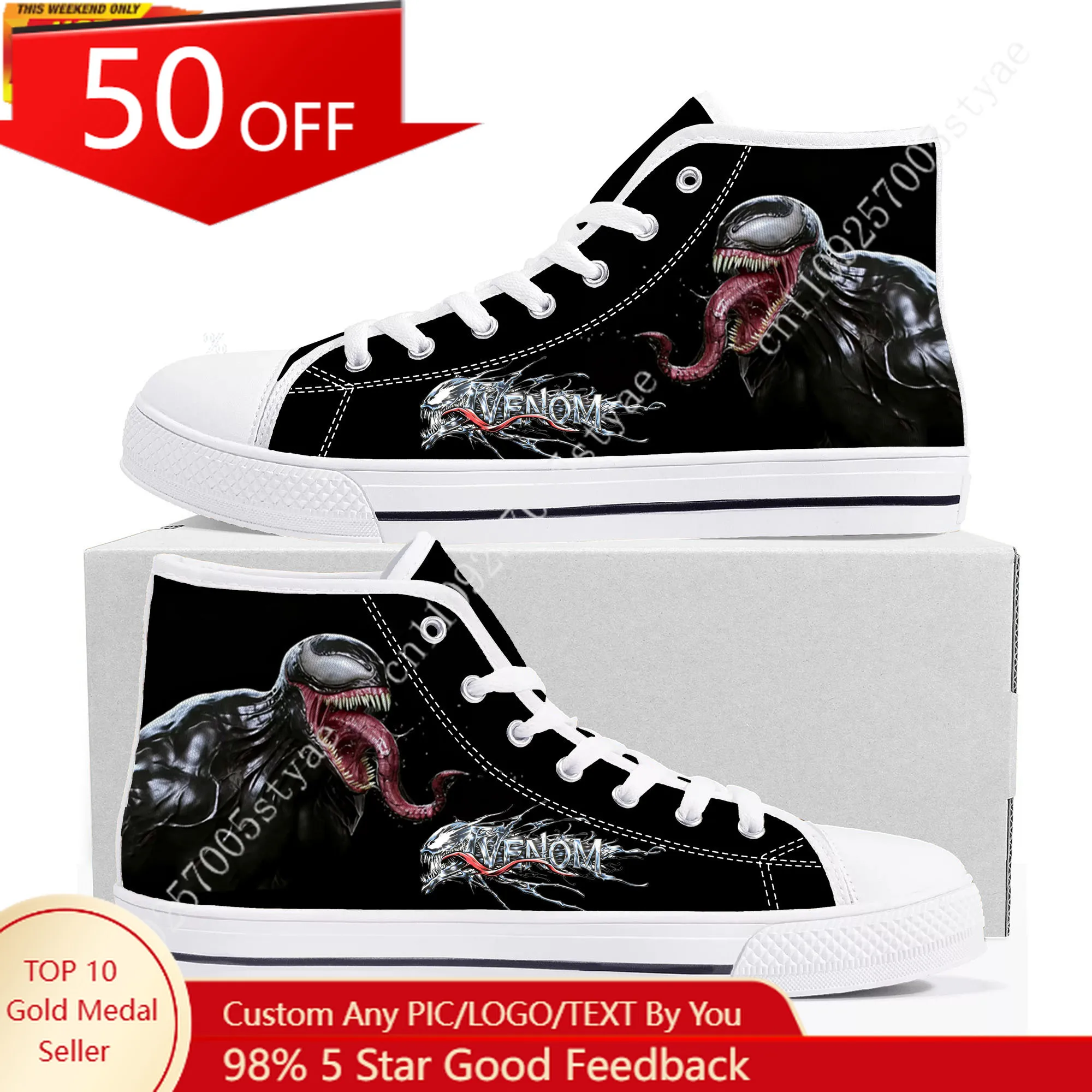 Marvel Venom High Top Sneakers Mens Womens Lightweight Flat Casual Sneakers