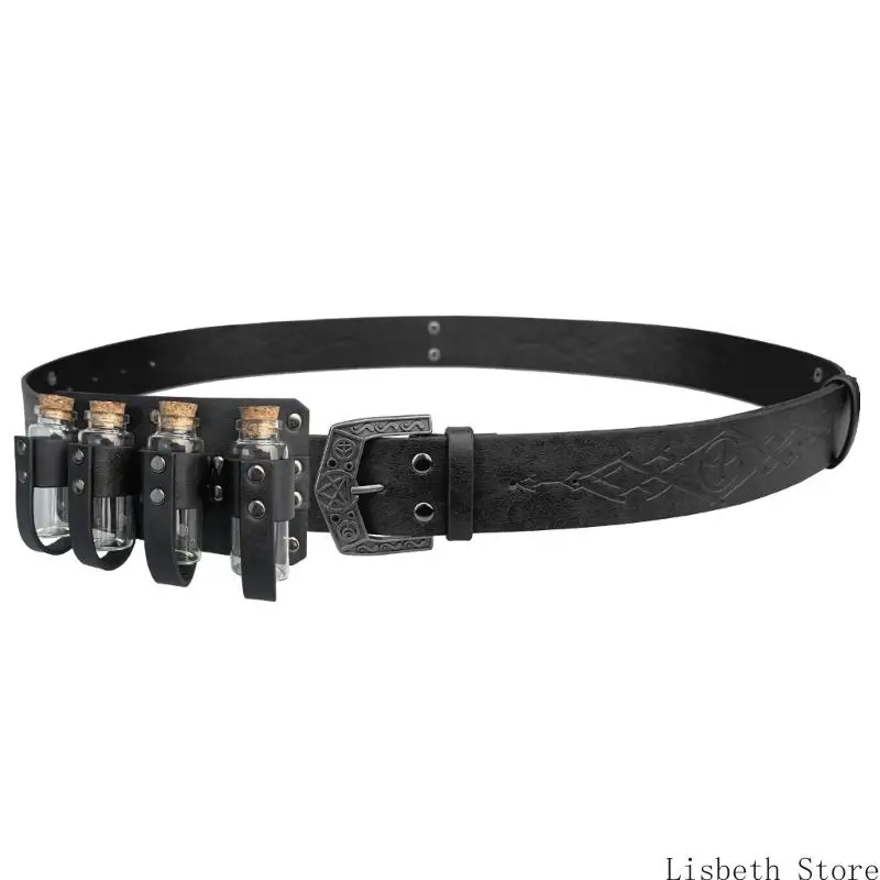 124A Men Renaissances Costume Halloween Médieval Pirate Belt Cork Potion Bottle Sett