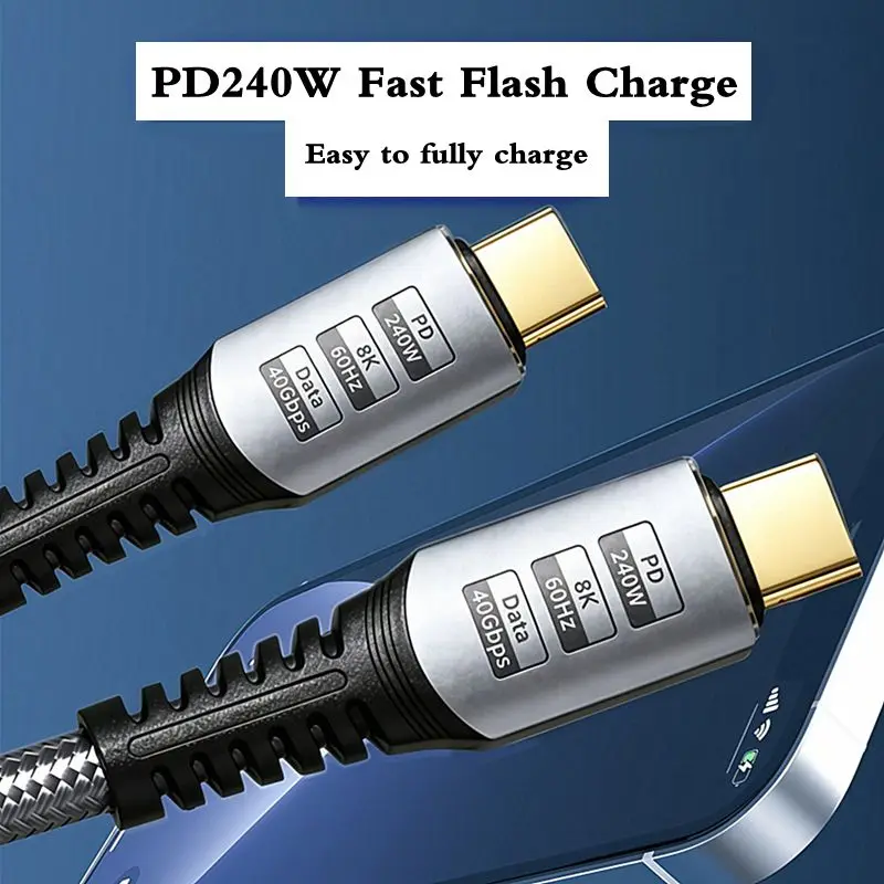 USB4 Type-C Male to Male Full Function Data Cable PD240W Fast Charging 40Gbps 8K@60Hz Video Thunderbolt 4/3 Braided Wire