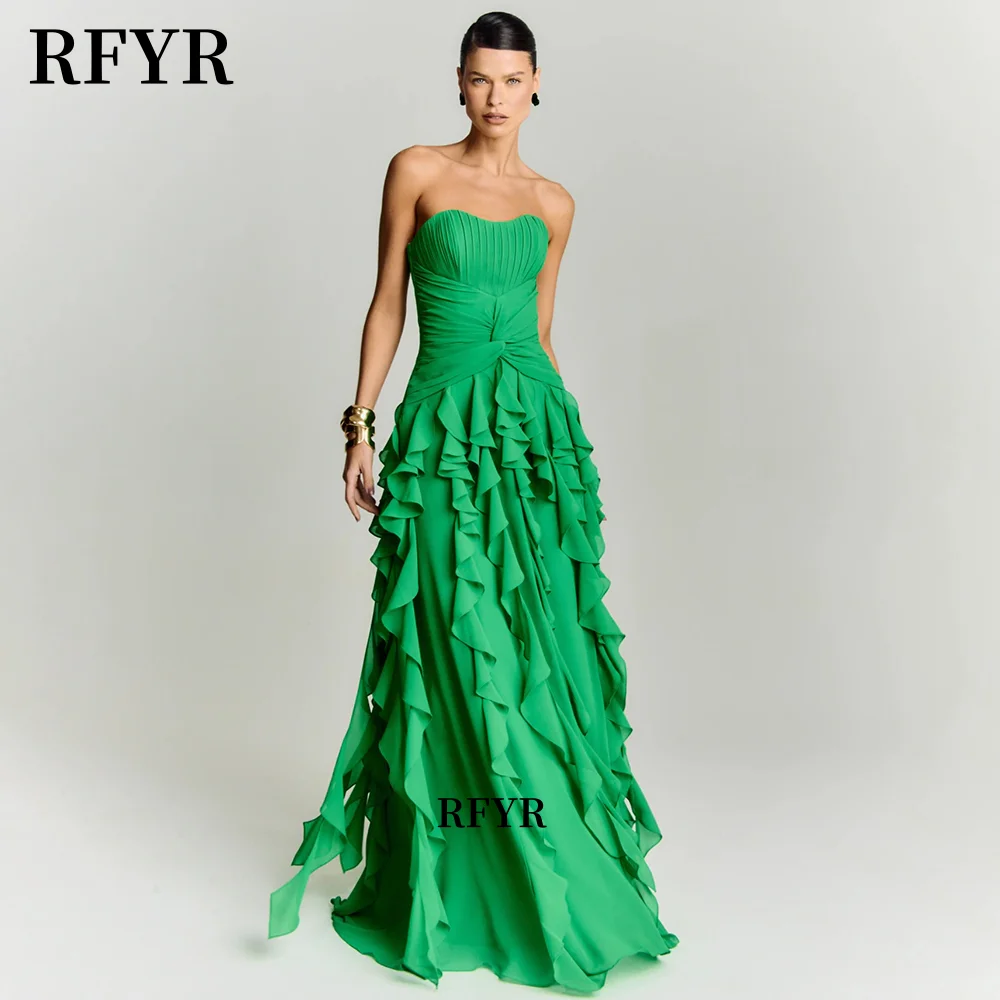 RFYR Green Party Dress Multilayers Evening Dress A Line Chiffon Prom Dress with Pleats فستان سهرة Customized