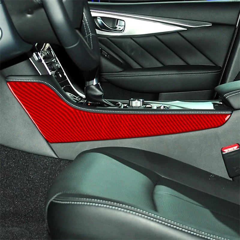 Real Soft Carbon Fiber Car Accessories Gear Shift Side Panel Modified Interior Trim Cover Sticker For Infiniti Q50 2014-2020