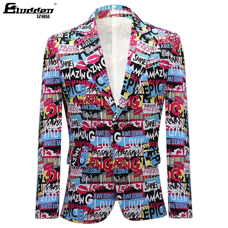 MenRetro Vintage Newspaper Print Casual Blazer Hombre Men DJ Singer Night Club Slim Fit Suit Jacket Prom Party CostumeNewspaper