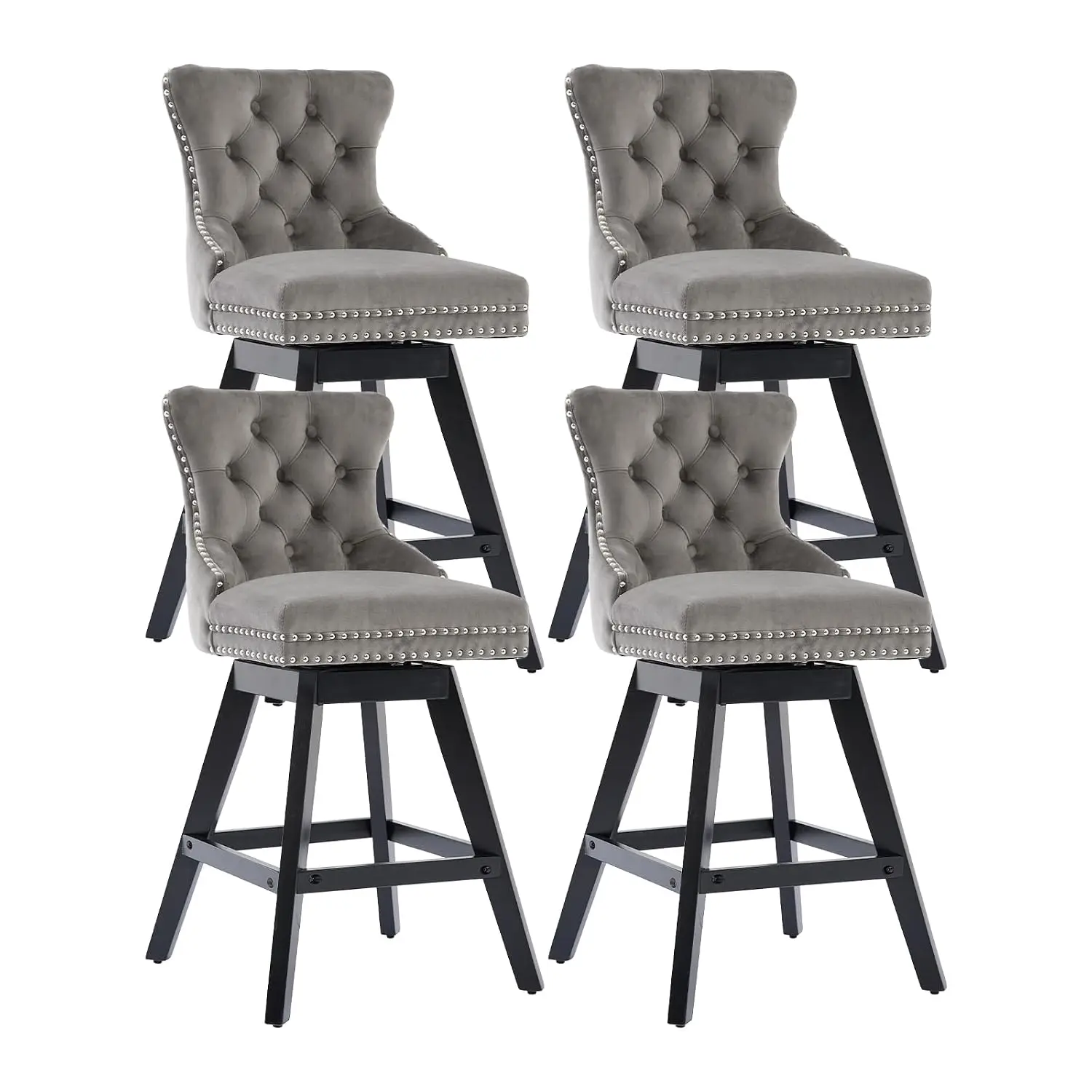 Grey Velvet Bar Stools Set of 4, Swivel Counter Chairs for Kitchen Island, Customized