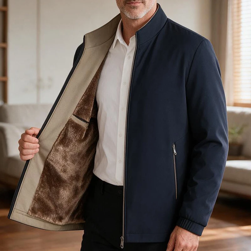 Luxuriöse Winterjacke für Herren 2026 Herbst Einfarbige Dick Gefütterte Mäntel für Männer Stehkragen Warme Arbeitsjacke Herrenbekleidung mit Fleece-Futter – Detail 11