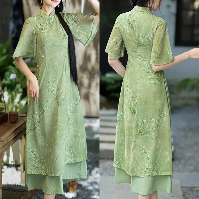 

Chinese Style Ao Dai Qipao Traditional Improved Cheongsam Vintage Printed Novelty Dress Female Elegant Classic A-Line Qipaos