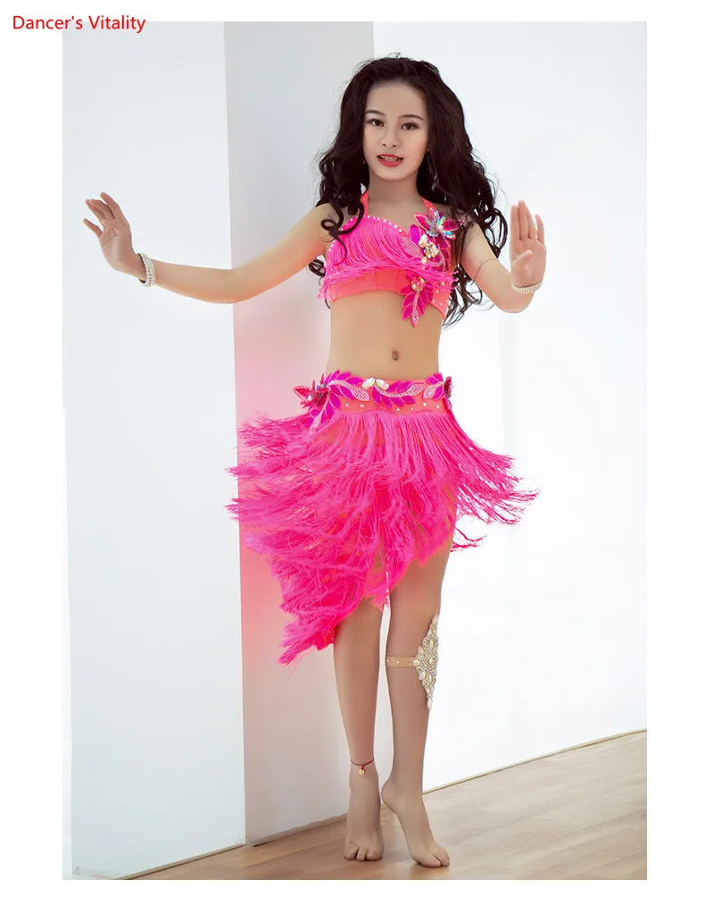 New Luxury Belly Dance Tassel Bra + Skirt Set 2 pcs. For Children / Girls Naughty Handmade Belly Dancing Clothes